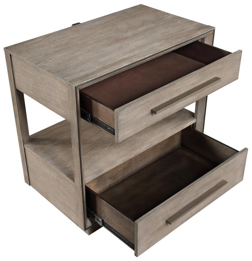 Durango - 2 - Drawer Nightstand Bedside Table - Washed Oak Accent Nightstand modern furniture Contempo Furniture