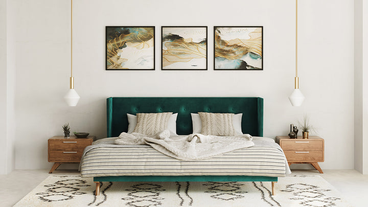 Durango Modern Green Fabric &amp; Walnut Bed