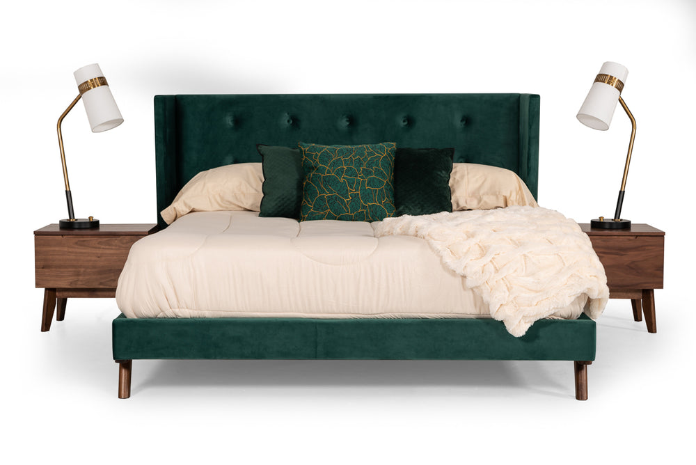Durango Modern Green Fabric & Walnut Bed - View 2