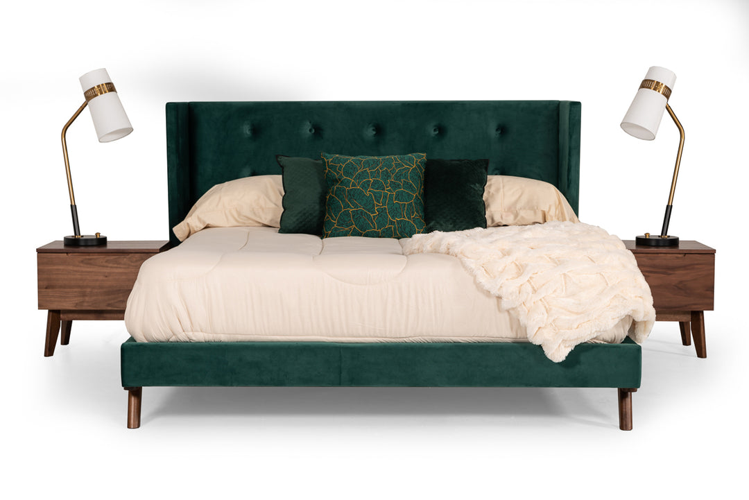 Eastern King Nova Domus Durango Modern Green Fabric & Walnut Bed