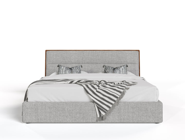 Dustin - Modern Grey Fabric &amp; Walnut Trimmed Bedroom Set