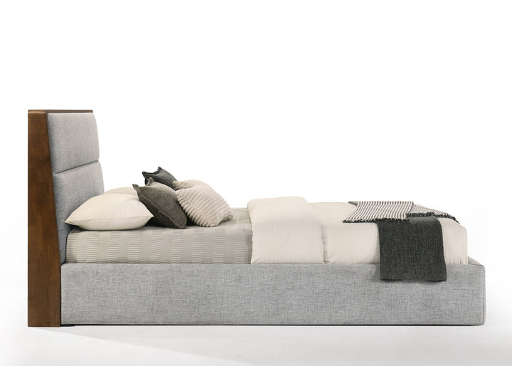 Dustin - Eastern King Modern Grey Fabric &amp; Walnut Trimmed Bed