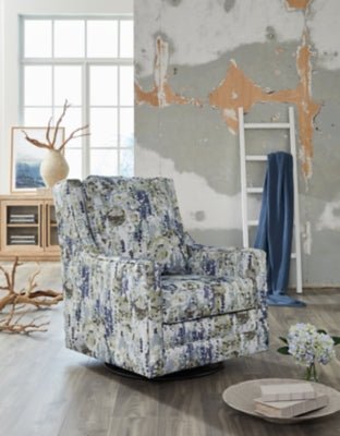 Dustinford Swivel Glider Accent Chair - Blue Swivel Glider Chair modern furniture Contempo Furniture