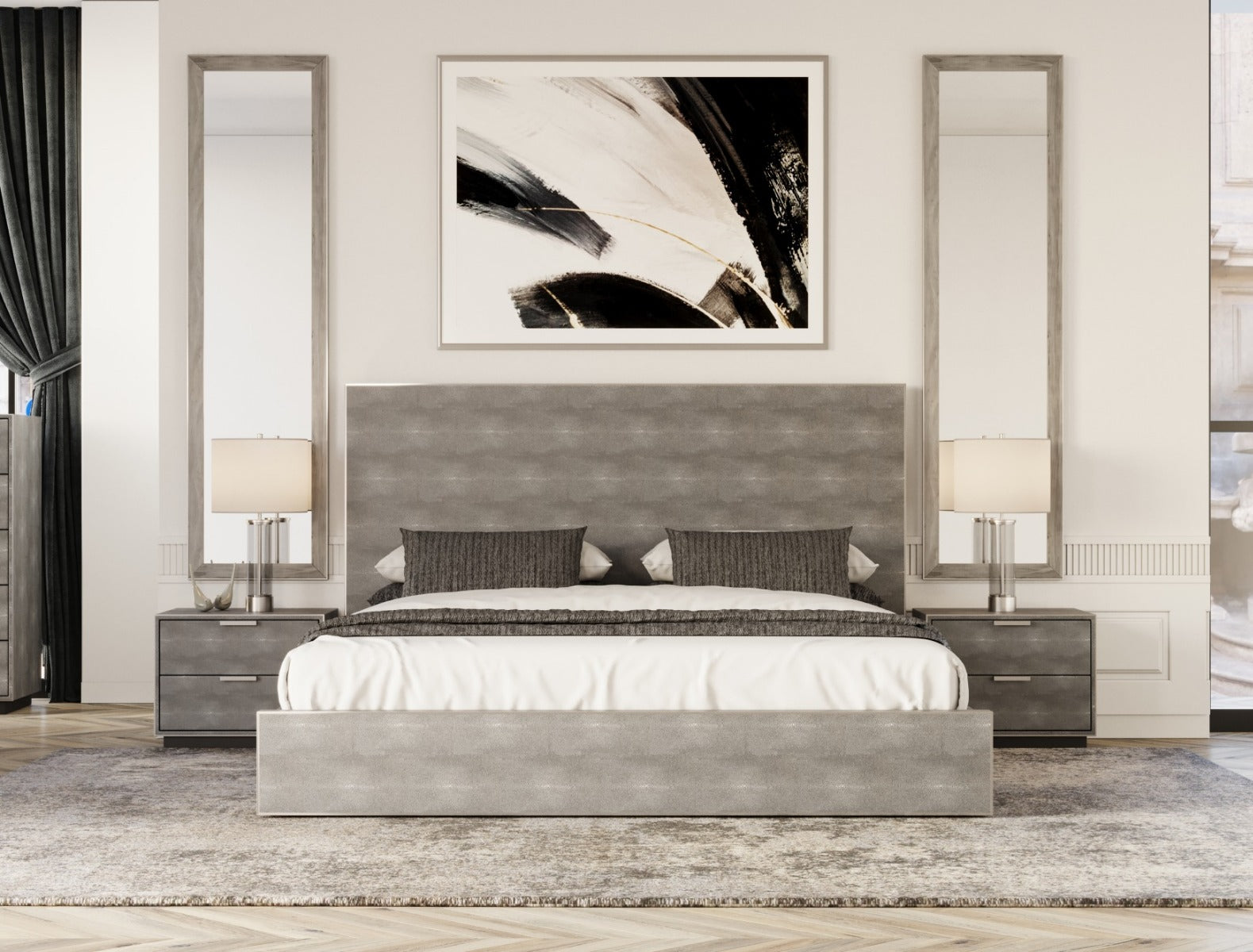 Dynasty - Modern Shagreen Queen Bed