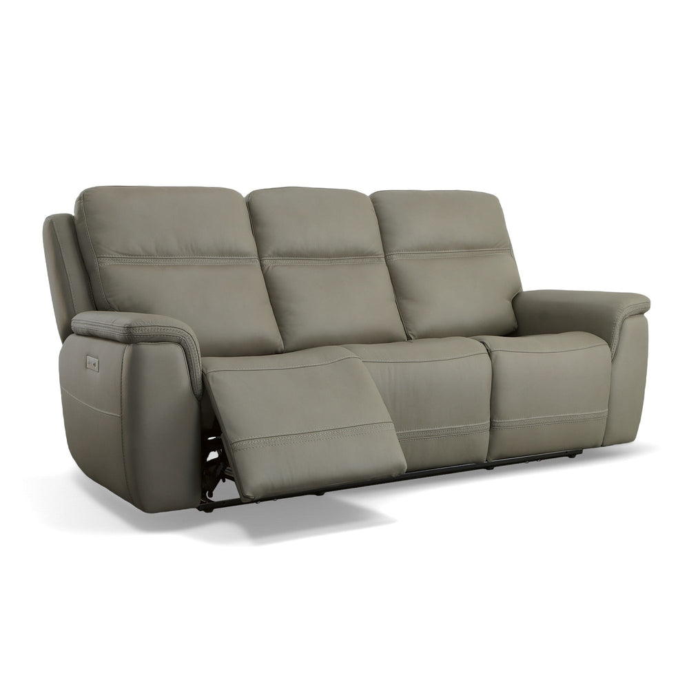 Sawyer Leather Power Reclining Sofa with Power Headrests & Lumbar in Grey