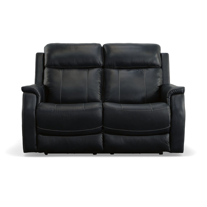 Easton Leather Power Reclining Loveseat with Power Headrests &amp; Lumbar in Ocean