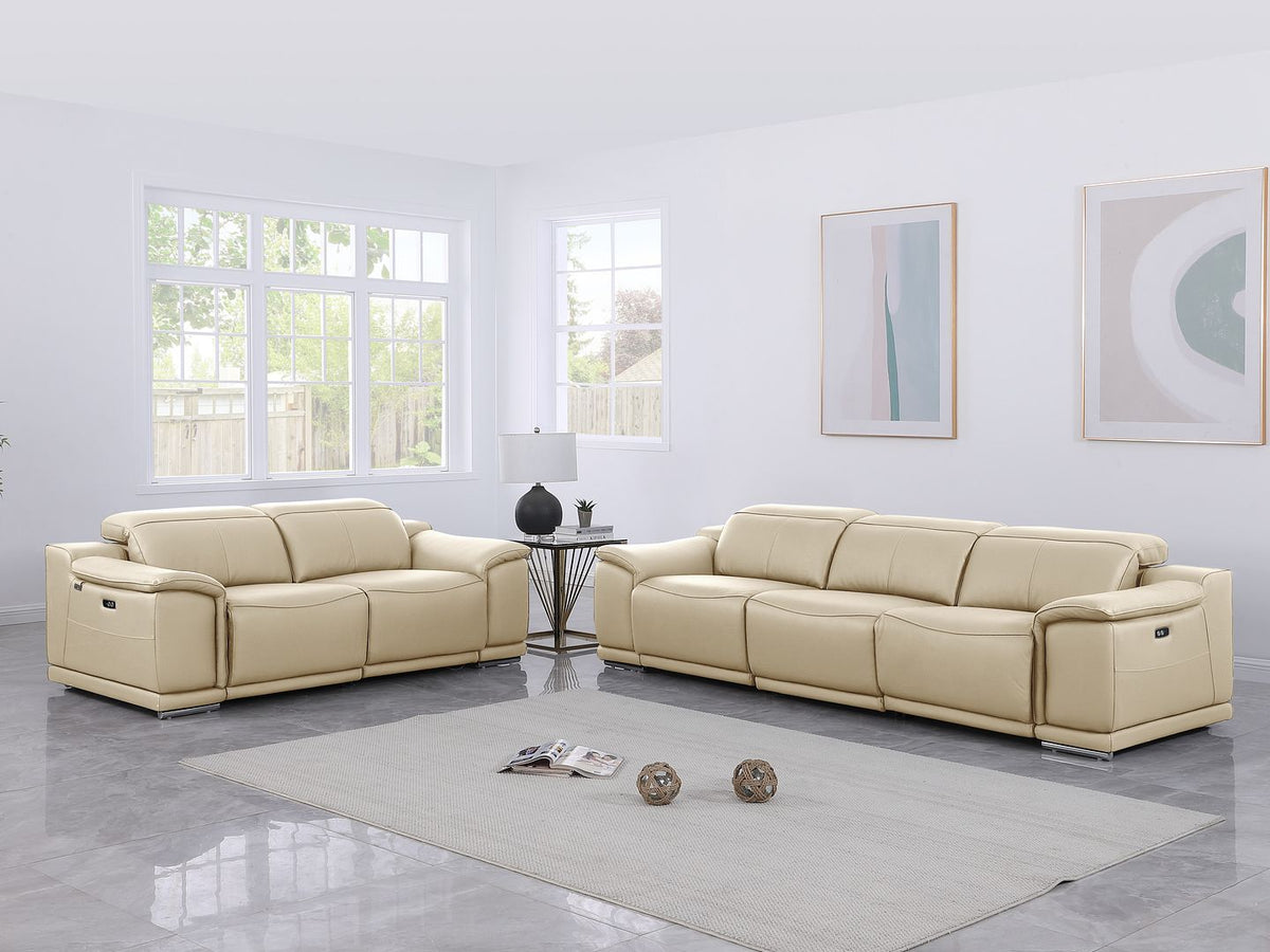 DivanItalia 9762 5-Piece Modular Power Reclining Sofa and Loveseat Set 5 Power Recliners in Top Grain Italian Leather - Beige