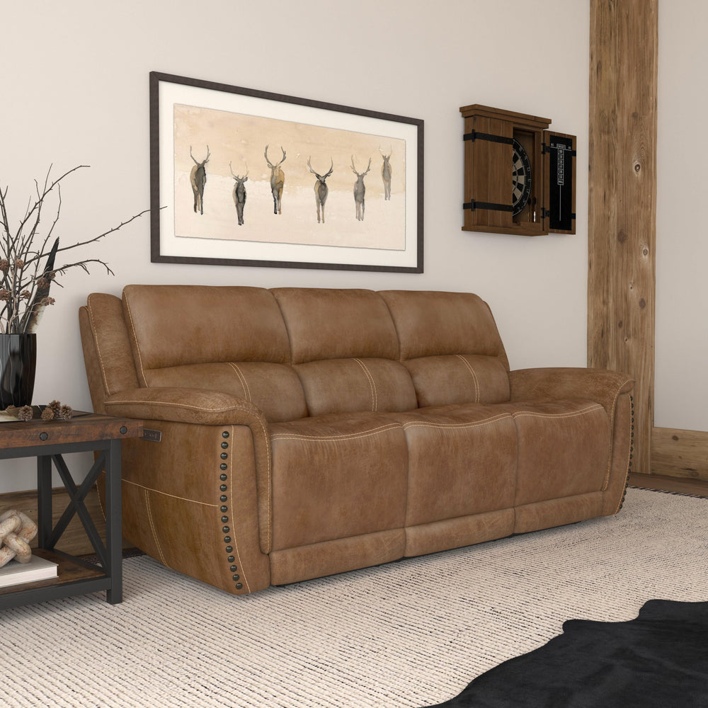 Beau Fabric Power Reclining Sofa with Power Headrests in Silt