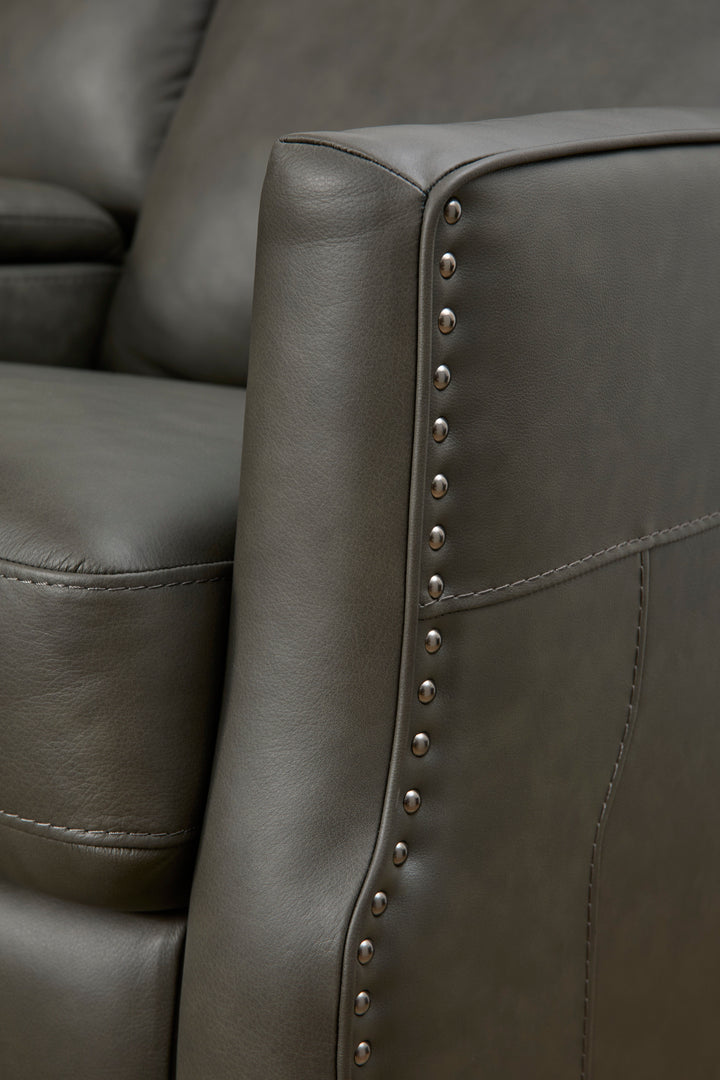 Maxwell Leather Power Reclining Loveseat with Console, Power Headrests and Lumbar in Cinder