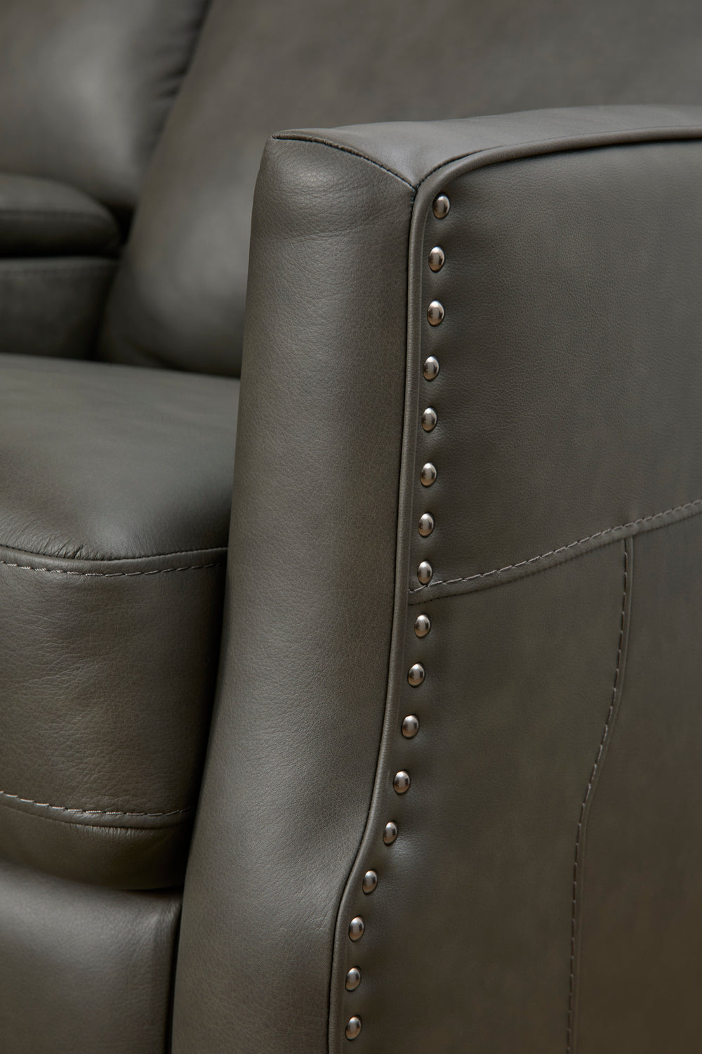 Maxwell Leather Power Reclining Loveseat with Console, Power Headrests and Lumbar in Cinder