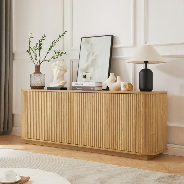Sideboard Storage Cabinet TV Stand with wave pattern Buffet Cabinet Wooden Vertical Striped Cabinet, Natural