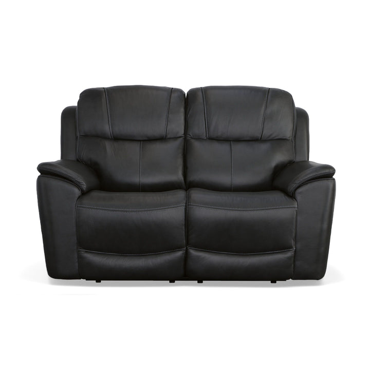 Crew Leather Power Reclining Loveseat with Power Headrests &amp; Lumbar in Raven