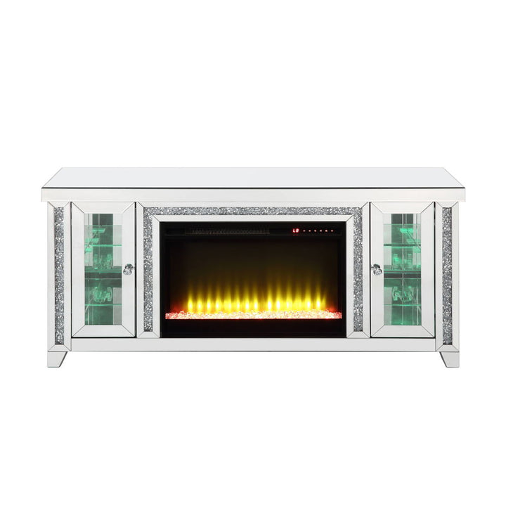 Noralie - TV Stand With Fireplace & LED - Mirrored & Faux Diamonds