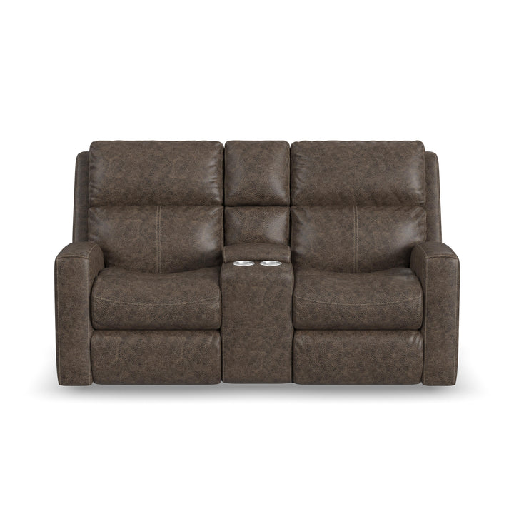Score Leather Power Reclining Loveseat with Console &amp; Power Headrests &amp; Lumbar