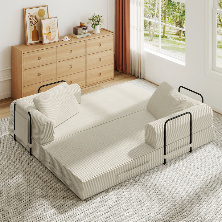 corduroy-convertible-sleeper-sofa-bed-with-pillow-beige