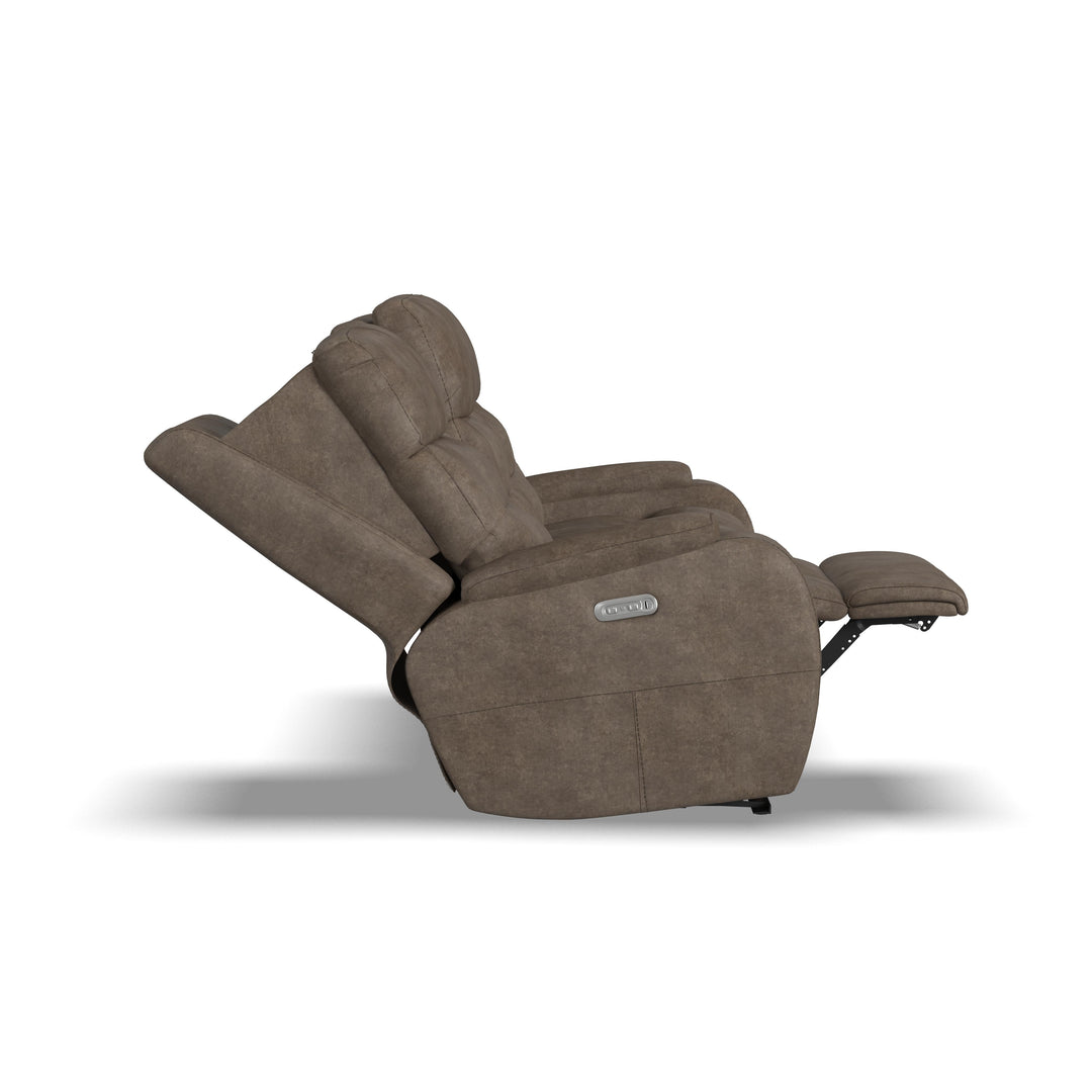 Flexsteel B3906-62H Strait  Power Reclining Sofa With Power Headrests  Dark Brown