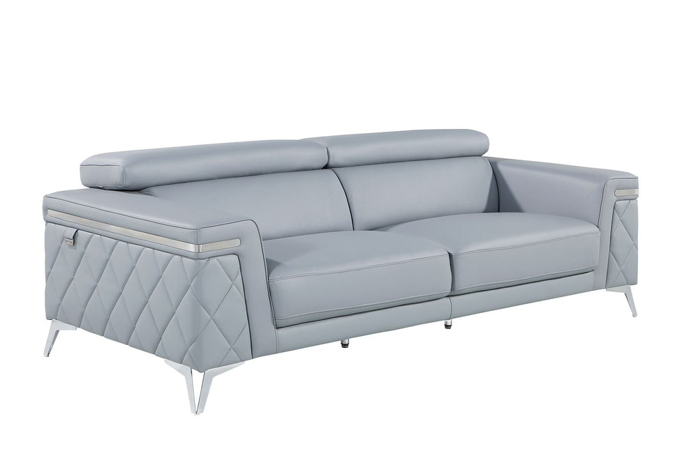 DivanItalia 1140 Sofa with Adjustable Headrest in Top-Grain Italian Leather - Light Blue