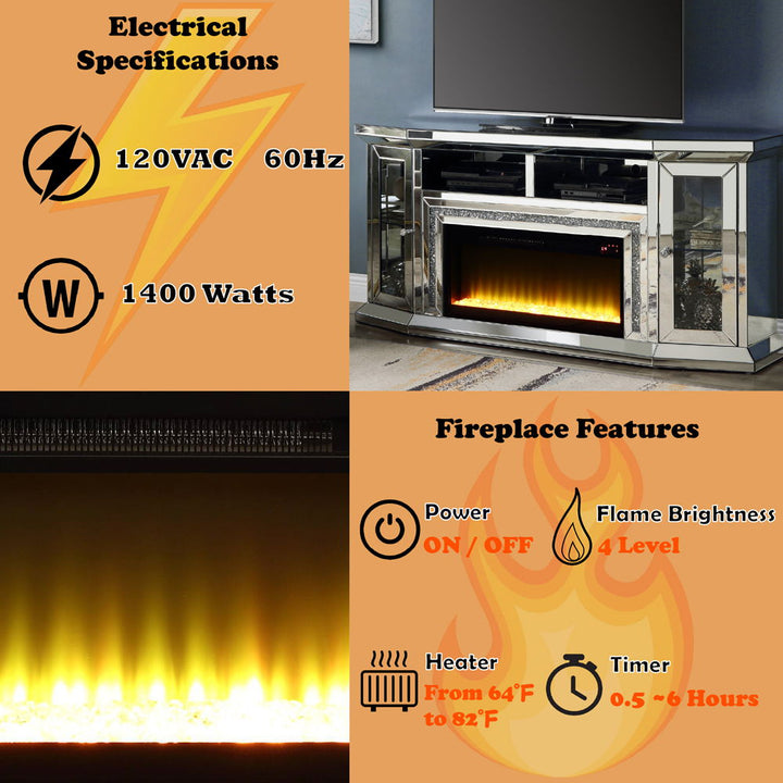 Noralie - 32" TV Stand With Fireplace & LED - Mirrored & Faux Diamonds