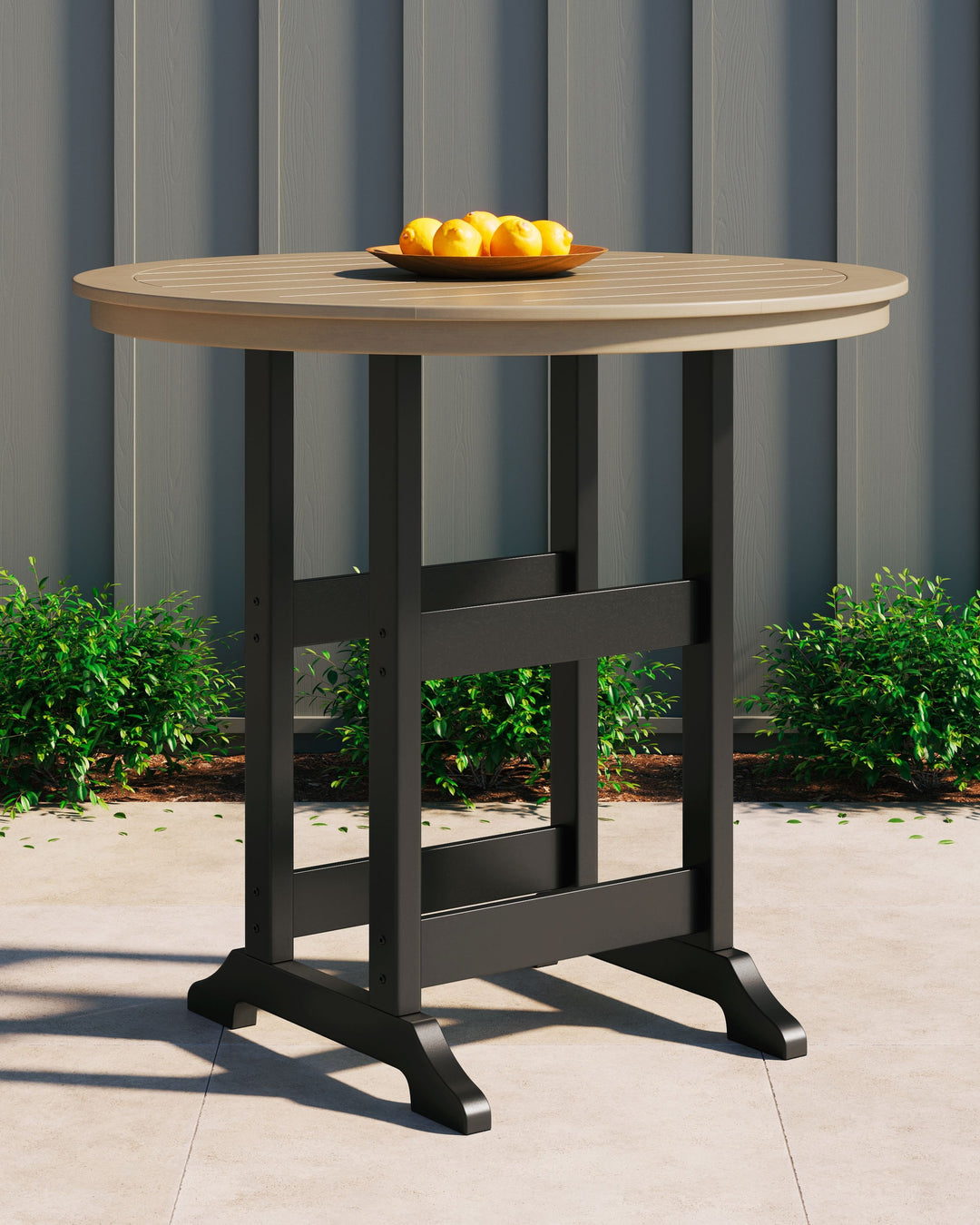 Fairen Trail - Round Bar Table w/Umb OPT - Black / Driftwood