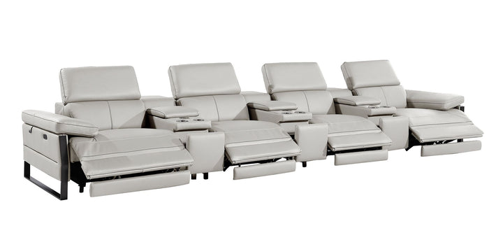 DivanItalia 1246 Modular Power Triple Reclining Triple Console Sofa with Power Reclining Headrests – Top Grain Italian Leather - Light Gray