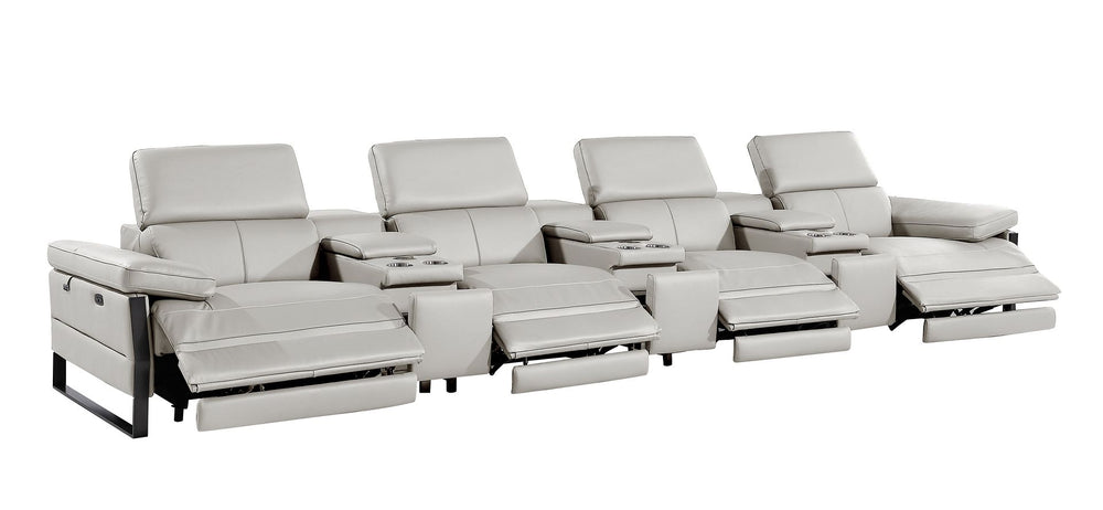 DivanItalia 1246 Modular Power Triple Reclining Triple Console Sofa with Power Reclining Headrests – Top Grain Italian Leather - Light Gray