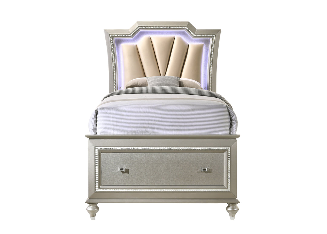 Kaitlyn - Full Bed With LED & Storage - Champagne