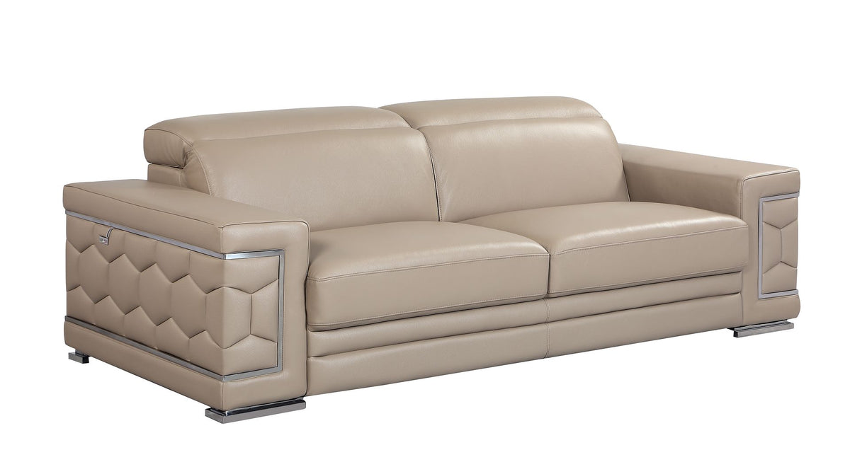 DivanItalia 692 Sofa with Adjustable Headrest in Top-Grain Italian Leather - Beige
