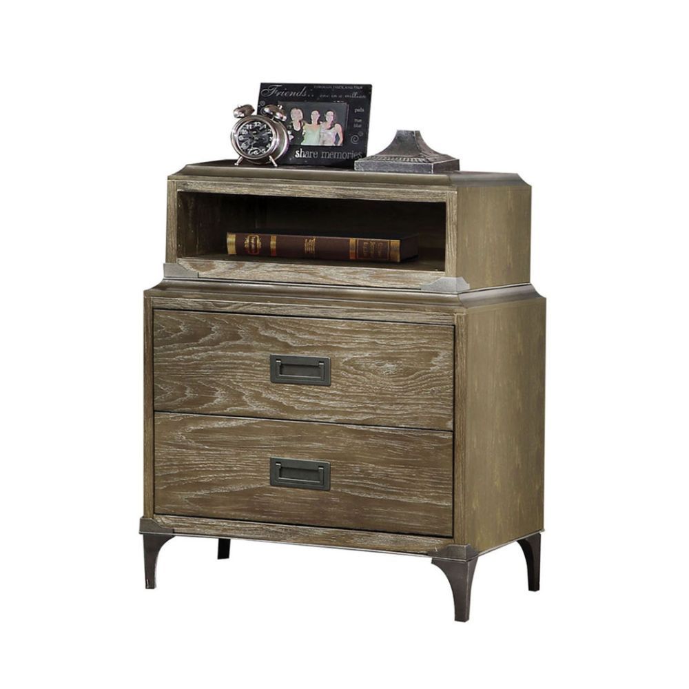 Athouman - Nightstand With USB - Weathered Oak