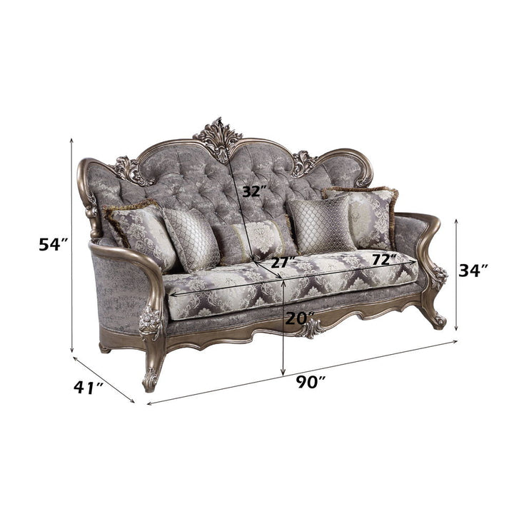 Elozzol - Sofa With 5 Pillows - Fabric & Antique Bronze