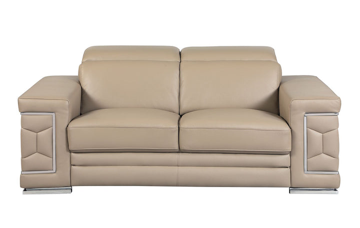 DivanItalia 692 3-Piece Sofa Set with Adjustable Headrest in Top-Grain Italian Leather - Beige
