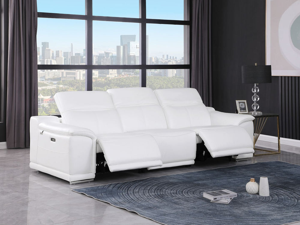 DivanItalia 9762 3-Piece Modular Power Reclining Sofa with 2 Power Recliners in Top Grain Italian Leather - White