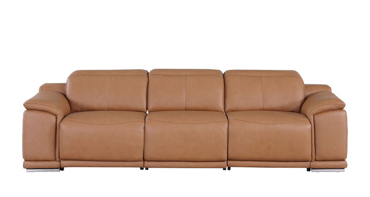 DivanItalia 9762 3-Piece Modular Power Reclining Sofa with 3 Power Recliners in Top Grain Italian Leather - Cognac