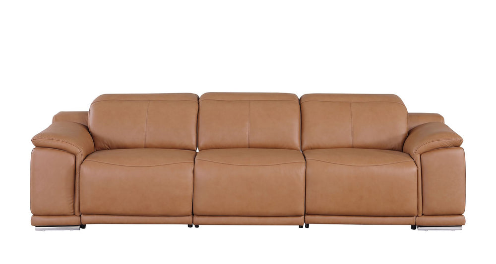 DivanItalia 9762 3-Piece Modular Power Reclining Sofa with 3 Power Recliners in Top Grain Italian Leather - Cognac
