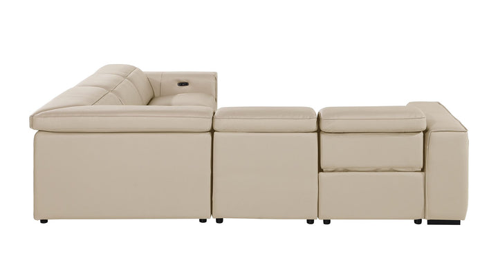 DivanItalia 1224 5-Piece L-Shaped Sectional Sofa in Top Grain Italian Leather with 3 Power Recliners &amp; Power Headrests - Beige