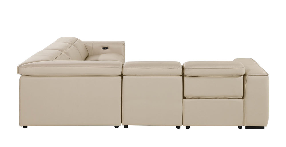 DivanItalia 1224 5-Piece L-Shaped Sectional Sofa in Top Grain Italian Leather with 3 Power Recliners & Power Headrests - Beige