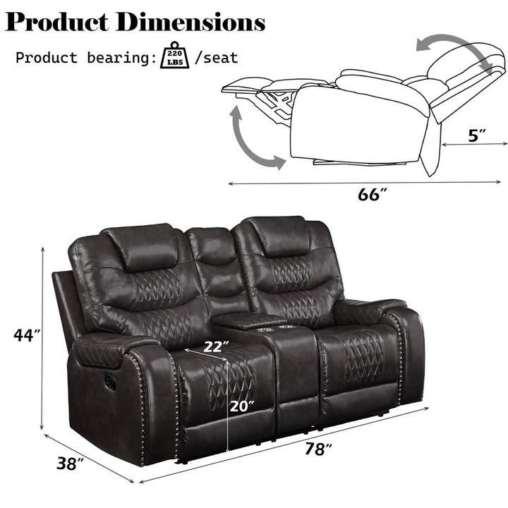 Braylon - Motion Loveseat With Console - Magnetite Synthetic Leather