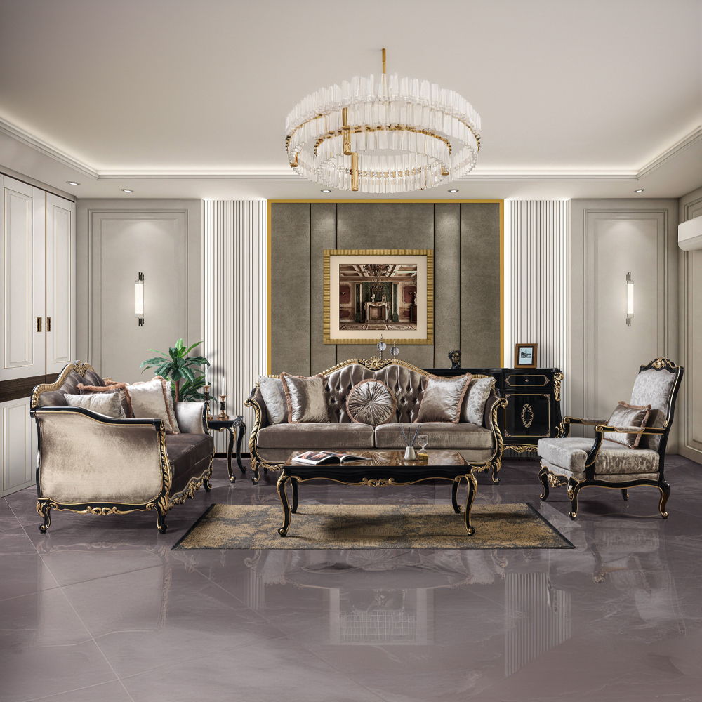 Betria - Coffee Table - Engineered Stone Top, Gold & Black