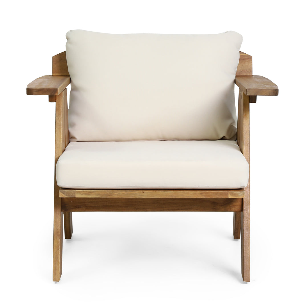 Acacia Wood Outdoor Club Chair – Teak/Beige (Set of 2)