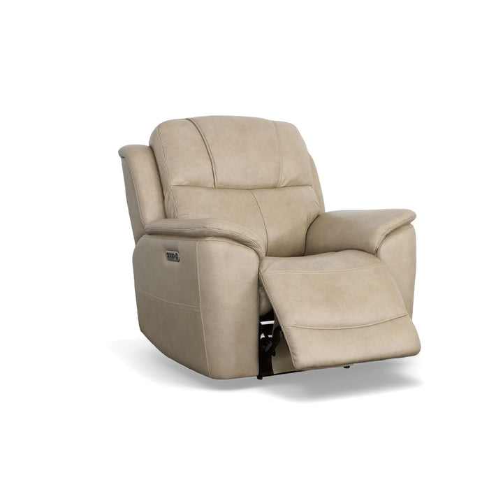 Crew Leather Power Recliner with Power Headrest &amp; Lumbar in Pebble