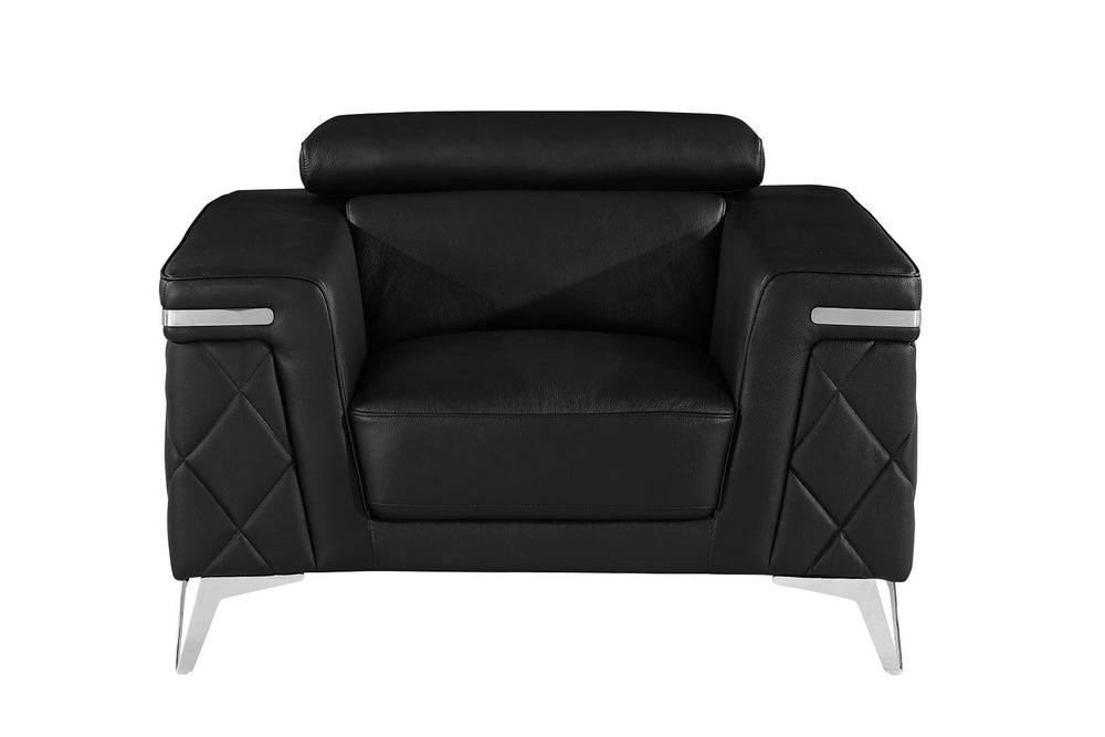 DivanItalia 1140 Chair with Adjustable Headrest in Top-Grain Italian Leather - Black