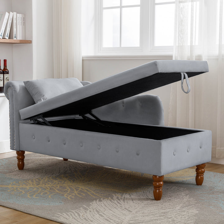 grey-velvet-lounge-chaise-with-storage-pillow-modern-upholstered-rolled-arm