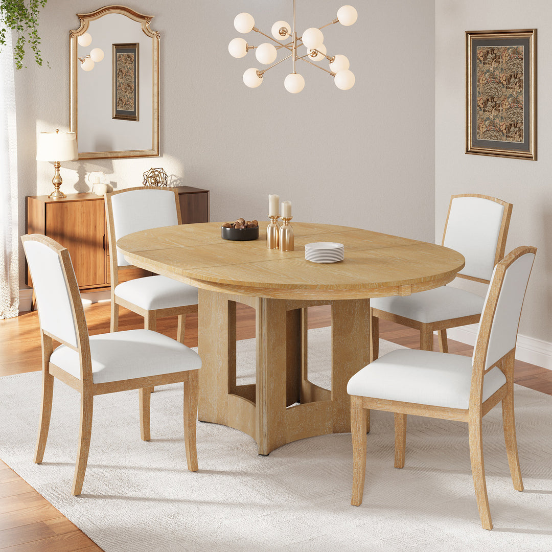 5-Piece Farmhouse Extendable Round Dining Room Set