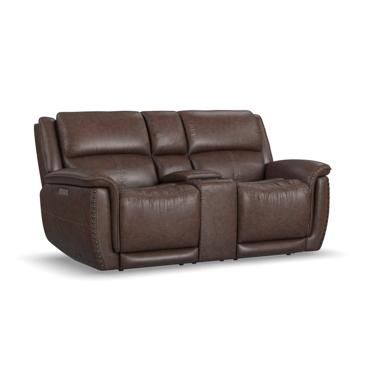 Beau Fabric Power Reclining Loveseat with Console &amp; Power Headrests in Sable