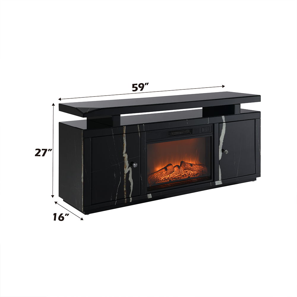 Drisana - TV Stand With Fireplace - Black Mirrored
