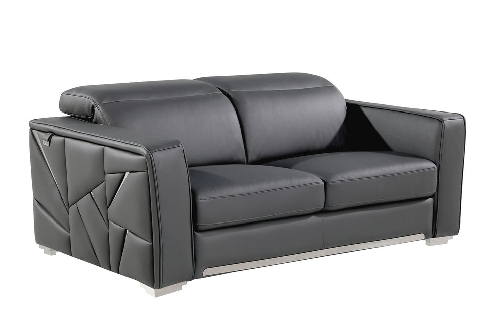 DivanItalia 1120 Loveseat with Adjustable Headrest in Top-Grain Italian Leather - Dark Gray