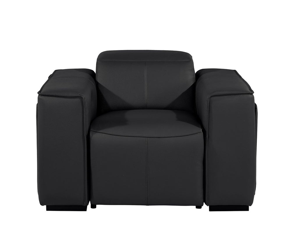 DivanItalia 1224 Top Grain Italian Leather Power Reclining Chair with Power Headrests - Black