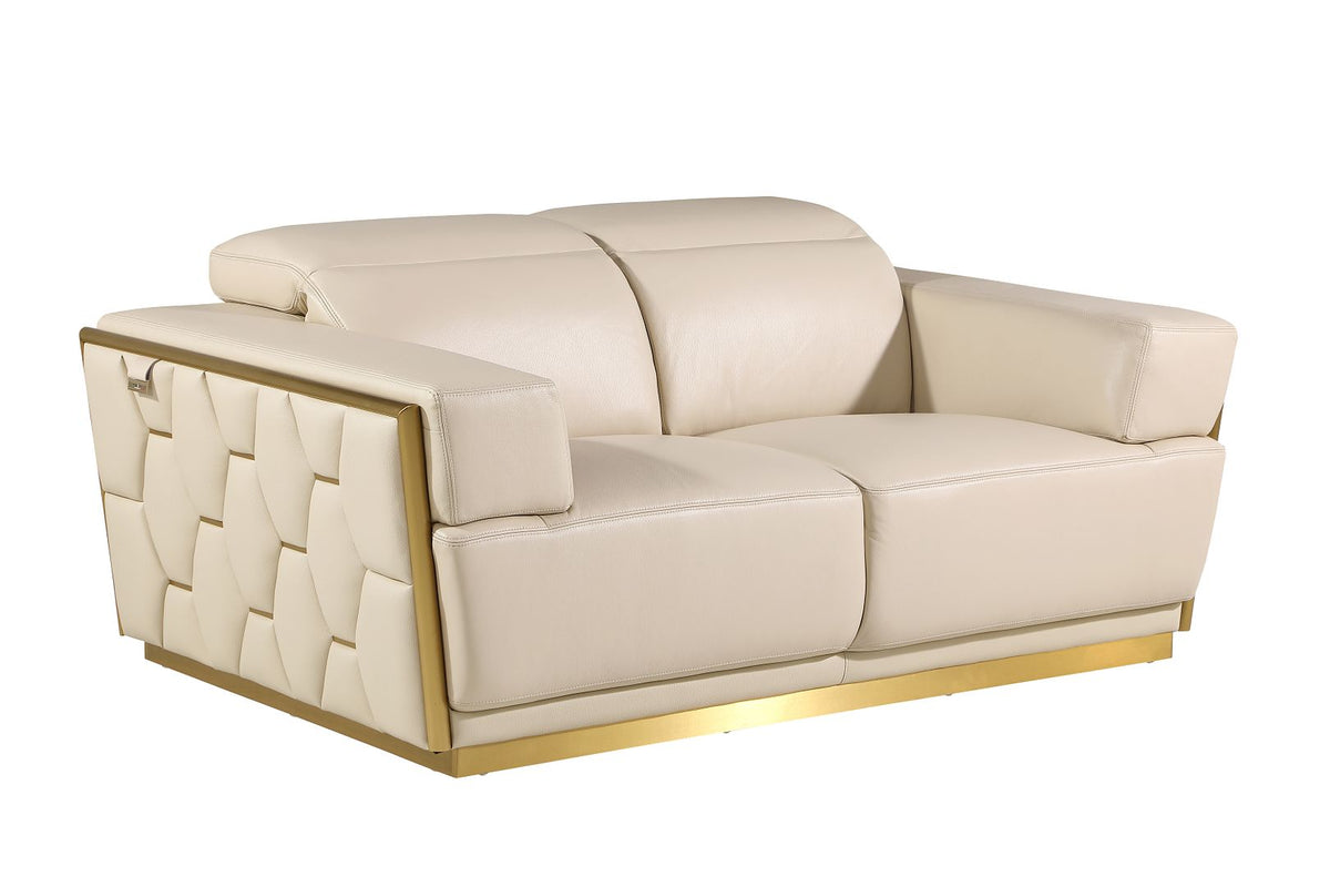 DivanItalia 1111 Loveseat with Adjustable Headrest in Top-Grain Italian Leather - Cream