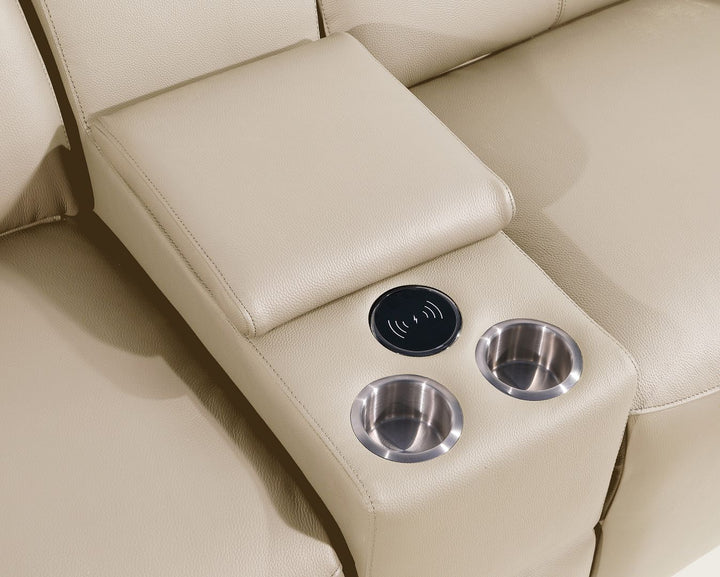 DivanItalia 1224 10-Piece U-Shaped Sectional Sofa in Top Grain Italian Leather with 4 Power Recliners &amp; Power Headrests - Beige