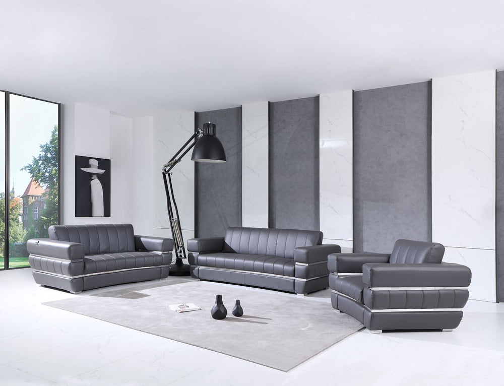 DivanItalia 904 3-Piece Sofa Set in Top-Grain Italian Leather - Dark Gray