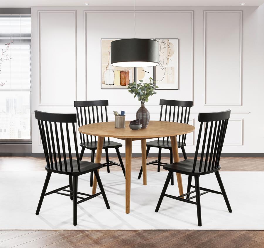 Coaster Furniture Andrews - 5 Piece Round Dining Table Set - Light Ash And Black